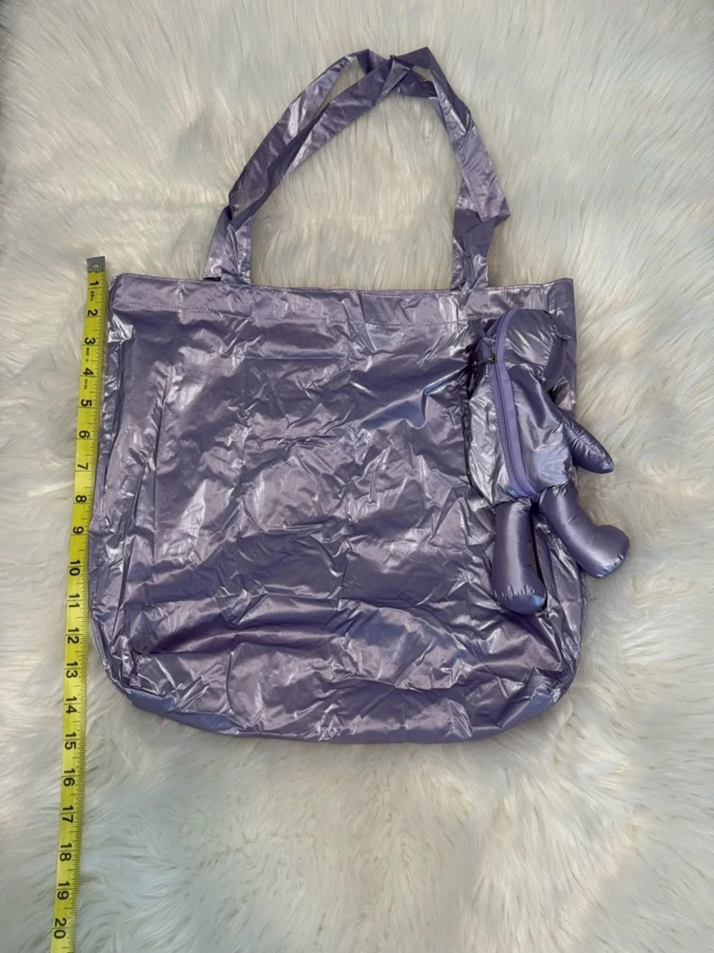 New Arrivals! Metallic Lavender Tote Bag with Bear 🐻 Charm 2 in 1 Bag